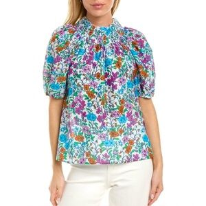 Roller Rabbit Ainsley Top Colorful Floral Smocked Puff Sleeve